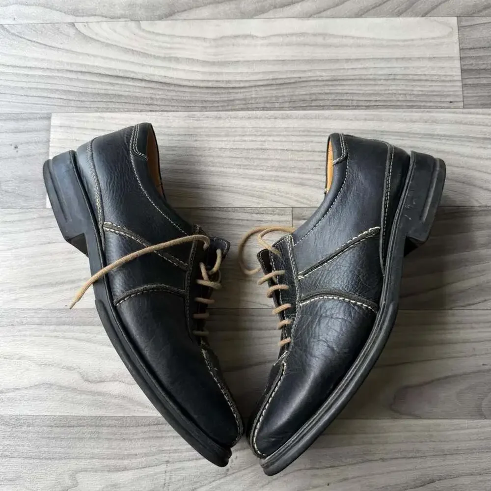 Sandro M Vintage Y2K Black Leather Contrast Stitch Oxford Shoes